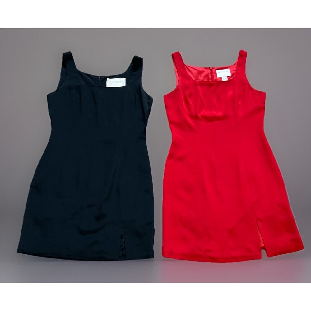Hugo Buscati lot of 2 Little Black & Red Silk Dress Sheath Shift Womens sz 6
